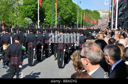 Norwegian Royal guard in 17 May parade Karl Johan street Oslo Stock Photo