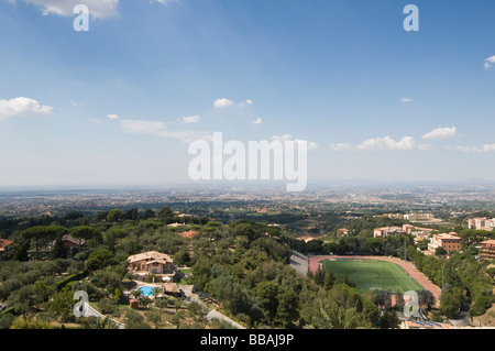 View over Grottaferrata towards Rome in the distance, the Alban Hills, Lazio, Italy Stock Photo