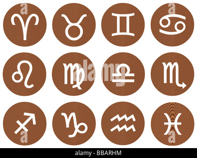 Wooden framed zodiac signs Stock Photo