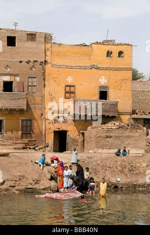 Egypt Farm Farmer agriculture field old village on the Nile river near Asyut Stock Photo