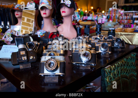 Old cameras on display inside a shop, Santa Barbara, California, USA. Stock Photo