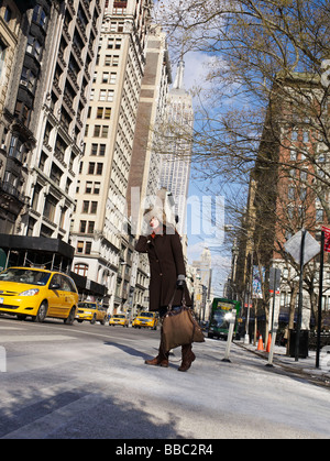 Woman waiting to hail New York cab Stock Photo
