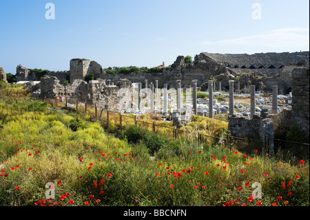 Ruins of the Roman Theatre and Agora, Side, Mediterranean Coast, Turkey Stock Photo