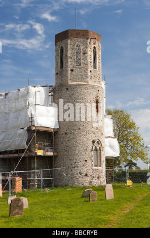 UK England Norfolk West Somerton St Marys church thatched roof being restored Stock Photo