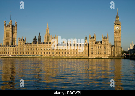 A view of the British Houses of Parliament as seen from the south bank of the River Thames London England Stock Photo