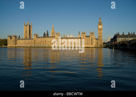 A view of the British Houses of Parliament as seen from the south bank of the River Thames London England Stock Photo