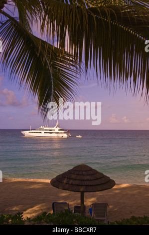 Luxury yacht off Baie Longue Long Bay beach St Maarten, St Martin Caribbean Stock Photo