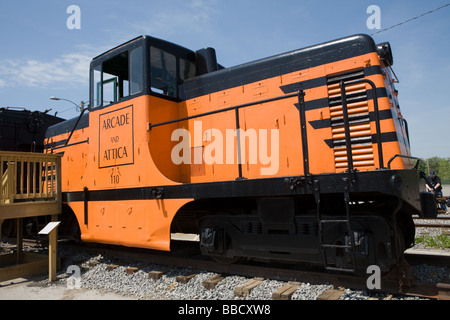 Early diesel locomotive displayed at Arcade and Attica Railroad western New York Wyoming County Stock Photo