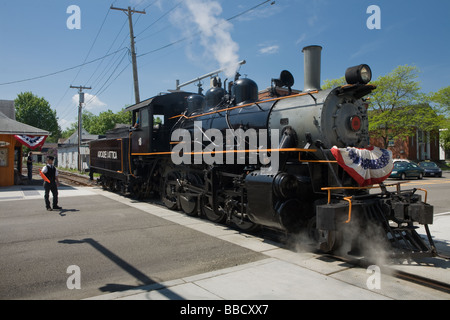 Steam excursion train Arcade and Attica Railroad leaving Arcade in western New York Wyoming County Stock Photo