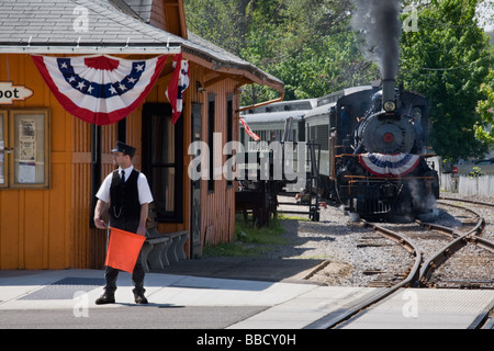 Steam excursion train Arcade and Attica Railroad leaving Arcade in western New York Wyoming County Stock Photo