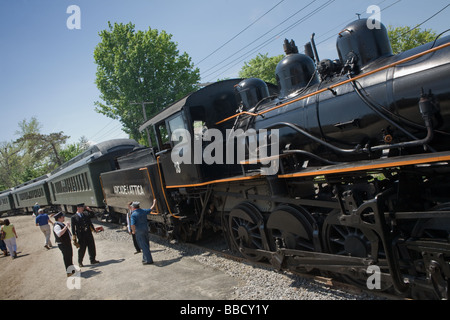 Steam excursion train Arcade and Attica Railroad leaving Arcade in western New York Wyoming County Stock Photo