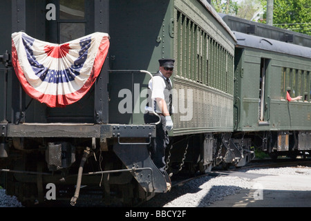 Steam excursion train Arcade and Attica Railroad leaving Arcade in western New York Wyoming County Stock Photo