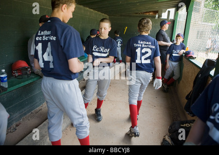 In the dugout at Little League baseball game LeRoy New York Genesee ...