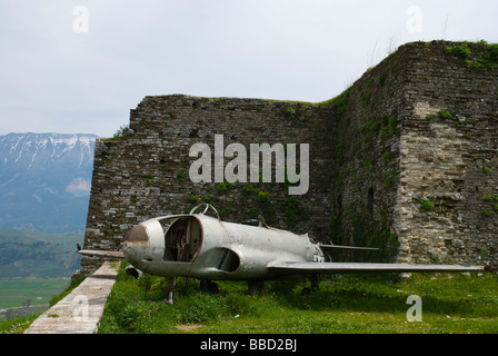 American fighter aircraft that was shot down in 1961 during cold war at castle in Gjirokastra Southern Albania Europe Stock Photo