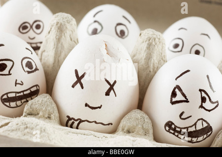 Eggs are scared of their dead friend Stock Photo