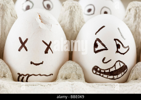 Eggs are scared as they see dead friend Stock Photo