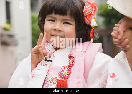 Girl wearing Japanese kimono Stock Photo