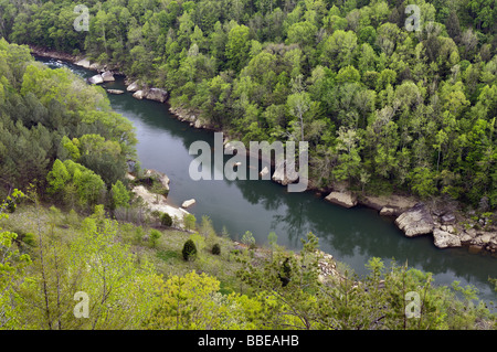 View of the Cumberland River from Devils Jump Overlook in Big South Fork National River and Recreation Area Kentucky Stock Photo