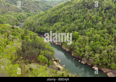 View of the Cumberland River from Devils Jump Overlook in Big South Fork National River and Recreation Area Kentucky Stock Photo