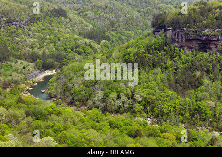 View of the Cumberland River from Devils Jump Overlook in Big South Fork National River and Recreation Area Kentucky Stock Photo