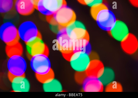 Blurred Holiday Lights in the Bavarian-themed Town of Leavenworth, Washington, USA Stock Photo