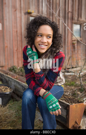 Portrait of Young Woman on a Farm in Hillsboro, Oregon, USA Stock Photo