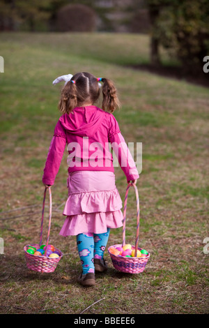 Young Girl Walking with Easter Baskets
