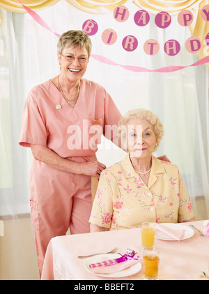 Birthday Party in Retirement Home Stock Photo
