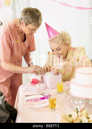 Birthday Party in Retirement Home Stock Photo