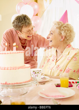 Birthday Party in Retirement Home Stock Photo
