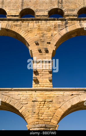 FRANCE Provence Cote d’Azur Pont du Gard Roman aqueduct  Close up detail of section of the three tiers Stock Photo