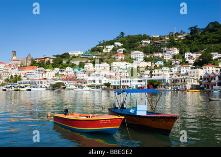 WEST INDIES Caribbean Grenadines Grenada St George Fishing boats moored in Carenage harbour of capital city of St George's Stock Photo