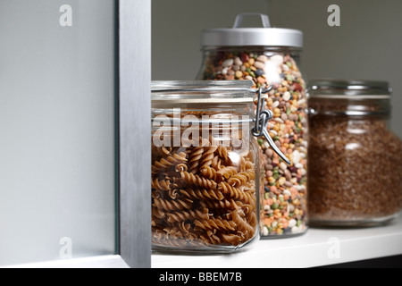 Dry Ingredients in Glass Jars Stock Photo