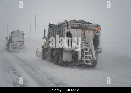 Snowplow on Highway, Ontario, Canada Stock Photo