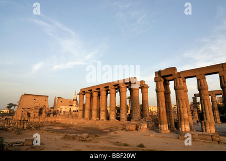 First Pylon Peristyle Courtyard of Ramesses II and Processional Colonnade of Amenhotep III at Luxor Temple of Thebes Egypt Stock Photo