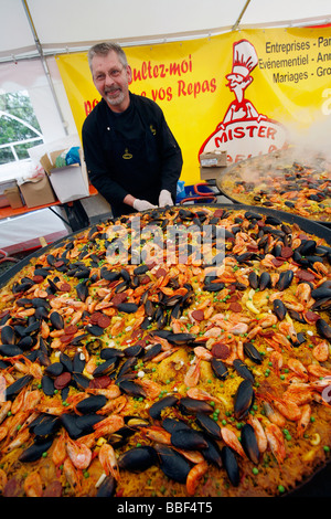 Large vat of paella, sea faring festival, Morbihan, France Stock Photo