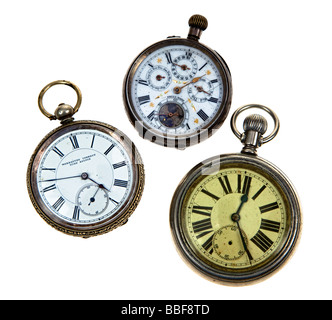 Three antique pocket watches UK Stock Photo