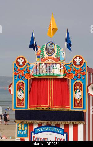 weymouth beach punch and judy show dorset summer beach holiday england uk gb Stock Photo