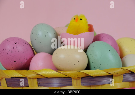 Easter Eggs in Basket Stock Photo