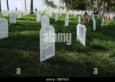 Symbolic Iraq War cemetery along the Ocean Drive in South Beach, Miami, FL, USA Stock Photo