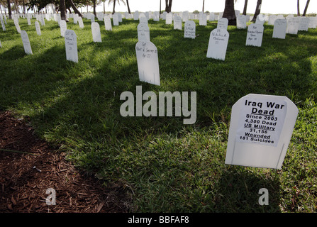 Symbolic Iraq War cemetery along the Ocean Drive in South Beach, Miami, FL, USA Stock Photo