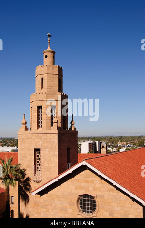 Bell tower and steeple of Historic First Presbyterian Church in downtown Phoenix Arizona Stock Photo