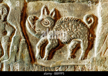 Carlisle Castle prisoner's stone carving carvings on prison cell wall animal Cumbria England UK English castles Stock Photo