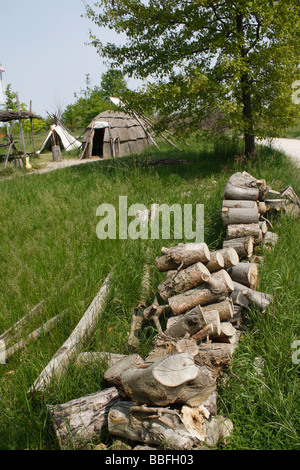 The Sauder Village Ohio OH the native American wigwam pictures images photos very high resolution vertical format in USA US hi-res Stock Photo