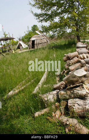 The Sauder Village Ohio OH the native American wigwam pictures images photos very high resolution vertical format in USA US hi-res Stock Photo