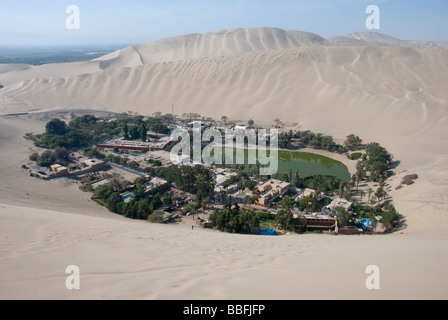 Huacachina, a small oasis town in the Ica region of south western peru. Stock Photo