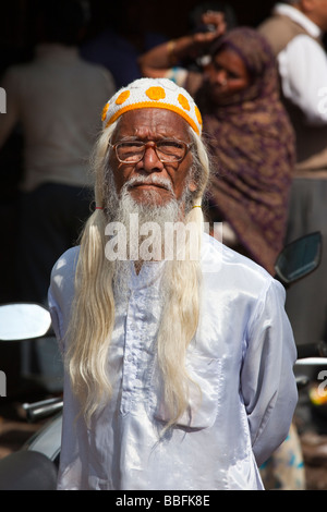 Bearded Long Haired Muslim Man in Old Delhi India Stock Photo