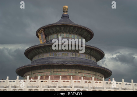 View of the hall to prayer for good harvest before the 2005 restoration project and just as a storm is brewing. Temple of Heaven Stock Photo