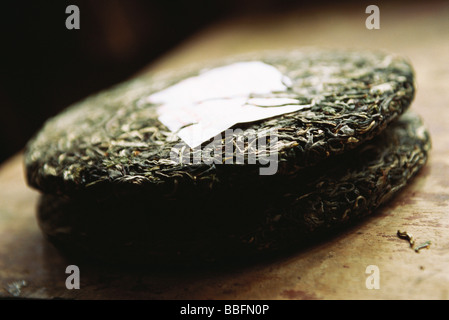 Cakes of chinese pu-erh tea Stock Photo