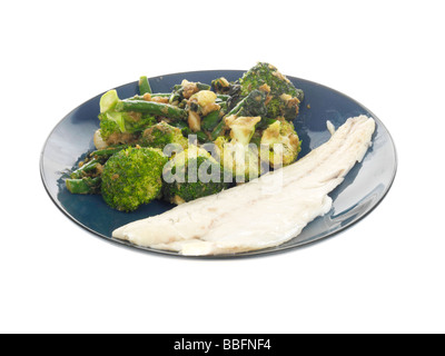 Steamed Sea Bass with Thai Stir Fry Stock Photo